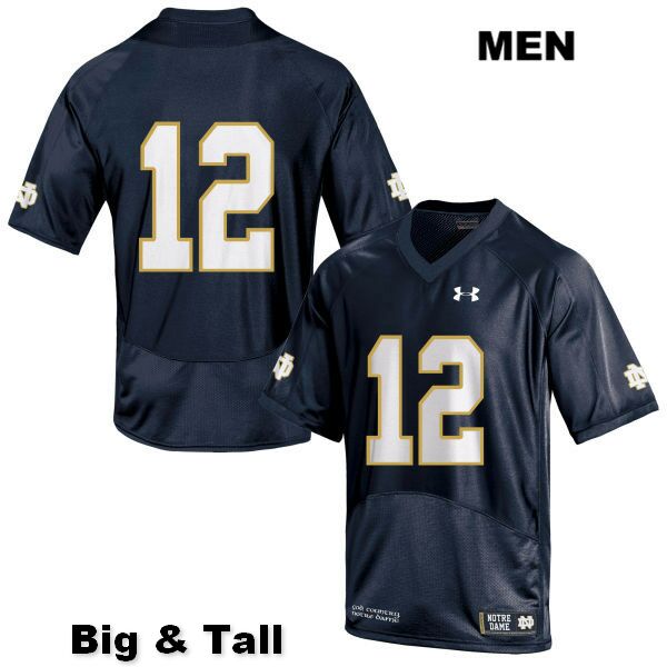 Men's NCAA Notre Dame Fighting Irish #12 DJ Brown Stitched College Under Armour Authentic Navy Big & Tall No Name Football Jersey KA10M00DM